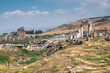 The ruins of the ancient city of Hierapolis in Pamukkale, Turkey