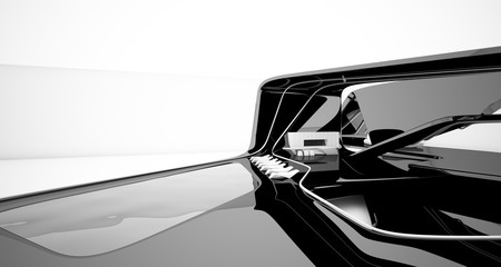 Abstract architectural black and white interior of a modern villa. 3D illustration and rendering.