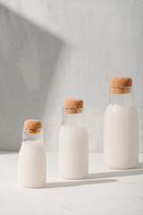 Milk or cocktail creative concept, minimalism styled, angle view, space for a text.