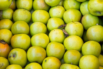 background of green whole apples of Simirenko variety