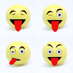 emoji set. Emojis in yellow face with emotions in sad and funny mood.