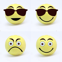 Emojis in yellow face with emotions in sad and funny mood.