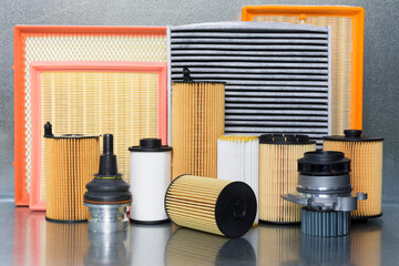 Auto parts close up. Filters for the car.