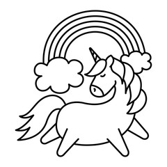 cute unicorn with rainbow isolated icon vector illustration design