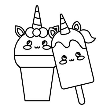 cute unicorn ice creams isolated icon vector illustration design