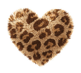Vector fur heart isolated on white background. Leopard texture