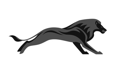 Stylized silhouette of lion. Vector animal illustration, black isolated on white background. Graphic image for tattoo, logo or mascot. Symbol of power and freedom
