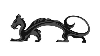 Dragon vector illustration, black and gray isolated on white background. Silhouette as logo or mascot. Stylized symbol