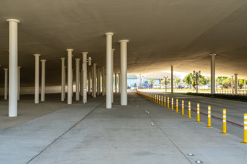 Street view of Shuinan Economic and Trade Area in blue sky sunny day. Former Shuinan Airport, lot of green space in here. Xitun District, Taichung City, Taiwan