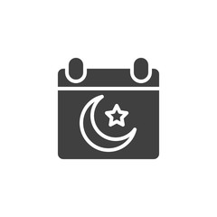 Islamic calendar vector icon. filled flat sign for mobile concept and web design. Calendar page with muslim moon and star glyph icon. Ramadan Kareem symbol, logo illustration. Vector graphics