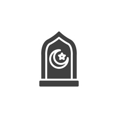 Ramadan Kareem vector icon. filled flat sign for mobile concept and web design. Mosque window with moon and star glyph icon. Symbol, logo illustration. Vector graphics