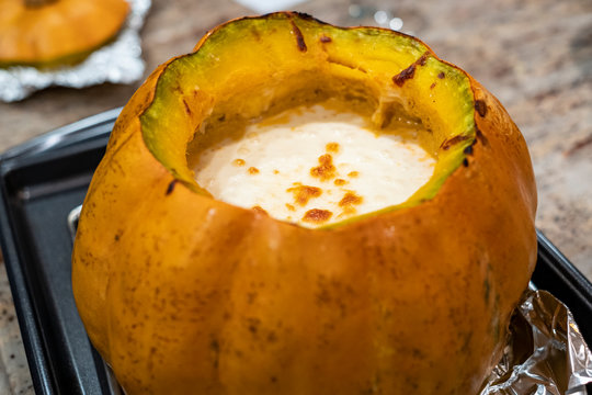 Traditional Brazilian dish camarao na moranga