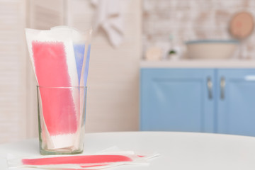 Wax strips on table in bathroom
