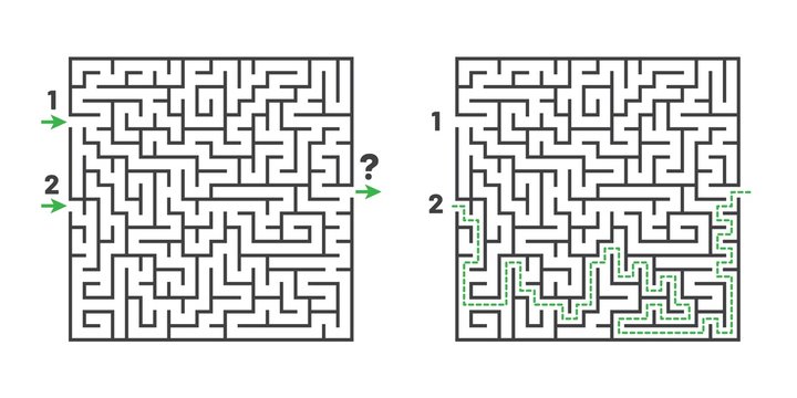 Simple logic game with labyrinth way. Finding exit path rebus