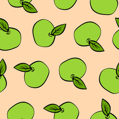 Seamless pattern with green apples. Vector illustration.