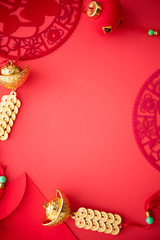 Chinese new year festival decoration.gold,red packet on red  background. - Image