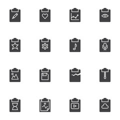 Document flow vector icons set, modern solid symbol collection, filled style pictogram pack. Signs, logo illustration. Set includes icons as edit document, favorite, business report graph, settings