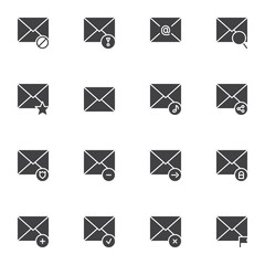 Message notification vector icons set, modern solid symbol collection, Mail notice filled style pictogram pack. Signs, logo illustration. Set includes icons as envelope letter, email sending, security