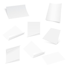 Set of 3d Flyer Curved Corner Paper Sheets. Mock up. Vector.