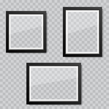 Realistic blank glass picture or photograph frame. Vector.