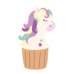 cupcake of head of cute unicorn vector illustration design