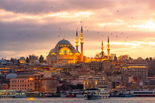 Hagia Sophia in Istanbul. The monument of Byzantine architecture. View of the St. Sophia Cathedral at sunset.