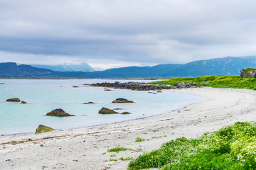 Seascape with sandy beach Lofoten Norway