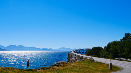 Road bridge Bolsoya, coast landscape Norway