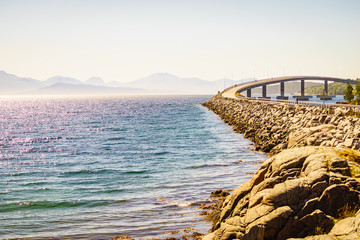 Road bridge Bolsoya, coast landscape Norway