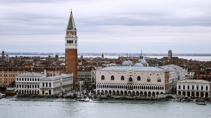 Panoramic view of the Doge's Palace and Piazza San Marco in Venice.