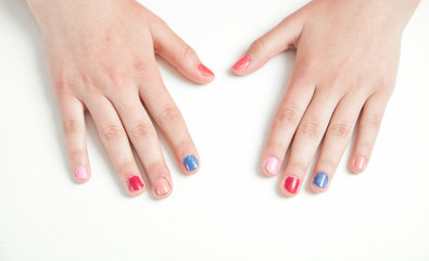 Girl hands with beauty style manicure.