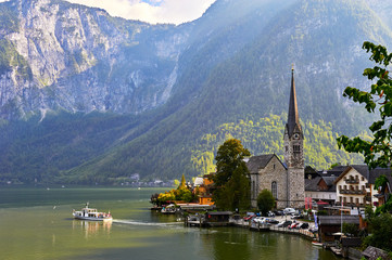 Hallstatt lake view on a briight day