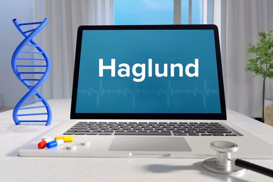 Haglund &ndash; Medizin, Gesundheit. Computer im Büro mit Begriff auf dem Bildschirm. Arzt, Gesundheitswesen