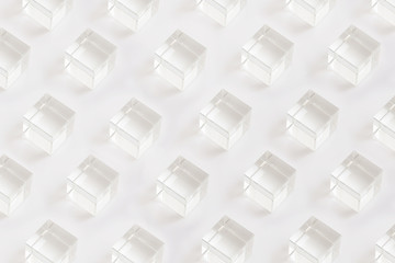 Crystal cubes on white background in orderly pattern