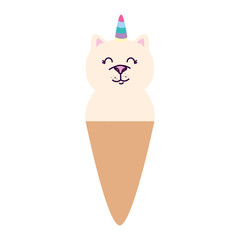 cute cat unicorn ice cream isolated icon vector illustration design