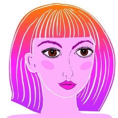 Happy young woman Girl with pink hair. Beautiful woman.