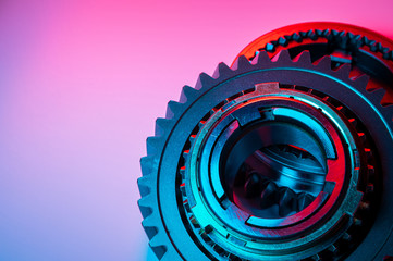 New parts in the conceptual design of a neon hi-tech style. Gears of gear shifting torque...