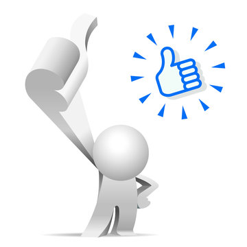 Cute little white Simplified thumbs up and give you a big LIKE in the social media site.