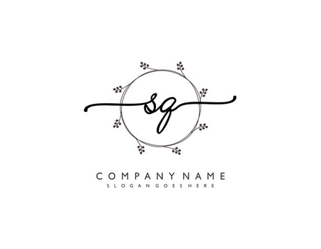 letter SQ,QS minimalist feminine handwriting logo. vector design of wedding invitation badges, fashion, beauty,