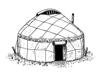Drawing of Kyrgyz yurt. - obrazy, fototapety, plakaty