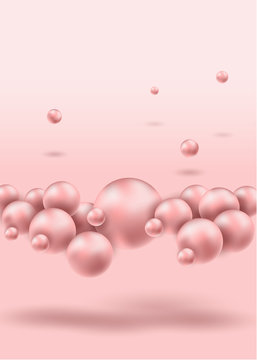 Abstract 3d rendering of chaotic spheres in empty space. Futuristic pink background. Abstract composition with chaotic floating spheres. 3d rendering.