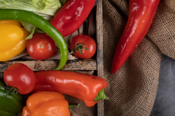 A tray of colorful peppers.