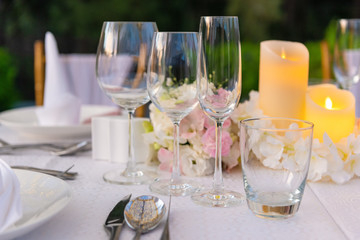Romantic dinner setting with wedding day
