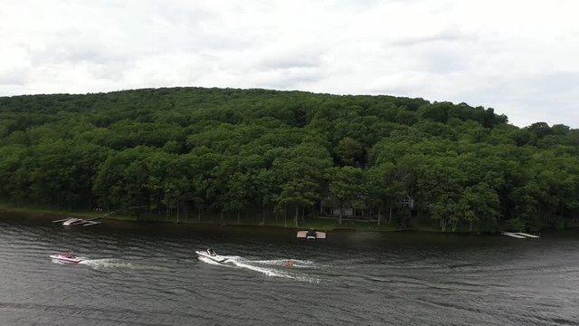 Adventure boat sport activities at Deep Creek Lake, drone shot