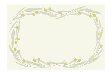 Olive frame with olive branches for the design of Italian cuisine or for food or cosmetic products packaging wrapper, wedding, invitation cards, postcard. Vector illustration