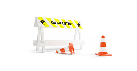 COVID-19  Sign of a closed road. quarantine coronavirus on a white background 3D illustration, 3D rendering