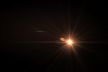 Natural beautiful sun flare on the black background