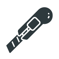 Clerical construction knife, stationery knife icon on white background	