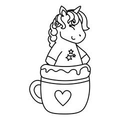 head of cute unicorn fantasy in cup ceramic vector illustration design