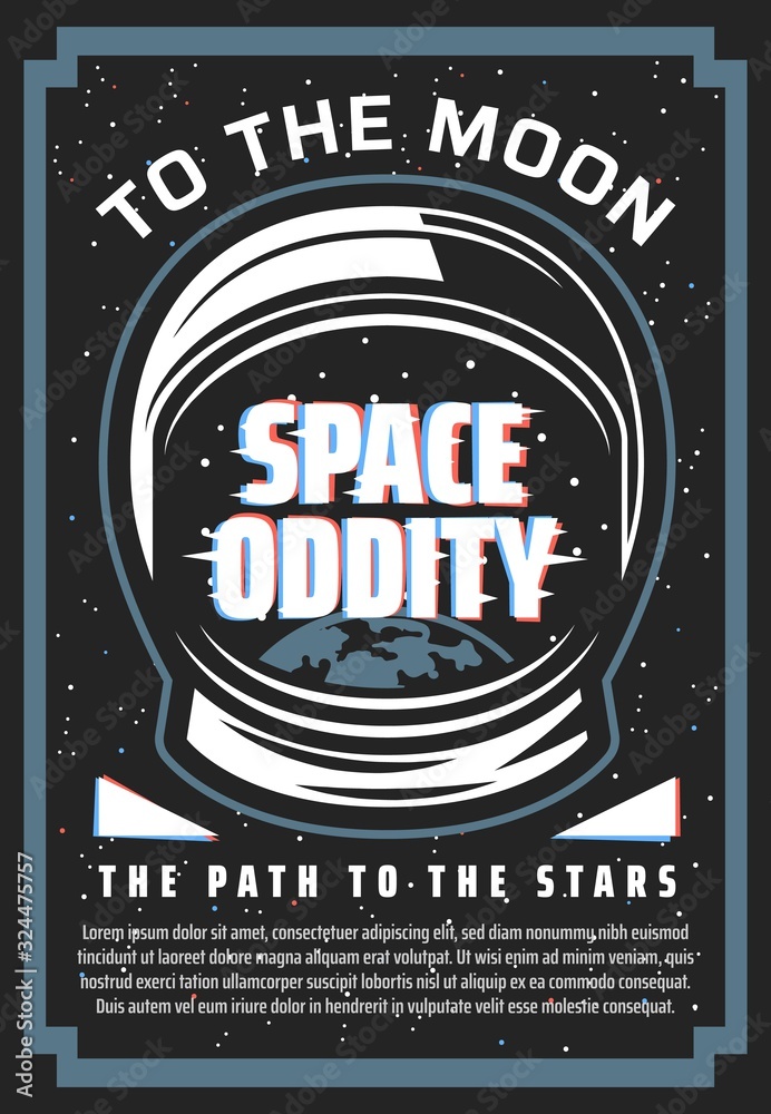 Poster space reflection in astronaut suit helmet vector design of space exploration, astronomy science and 